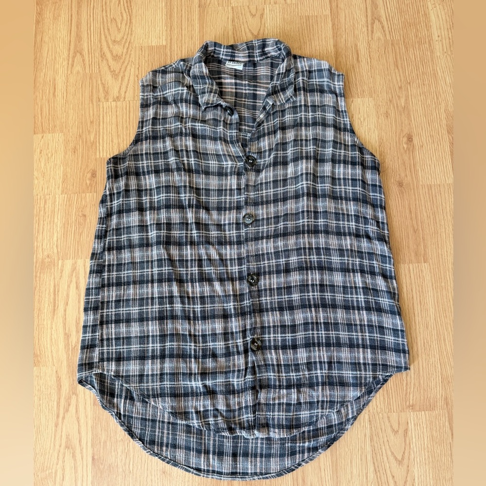 VTG 90s CP Shades Sleeveless Button Up Shirt Grunge Linen Oversized Size M